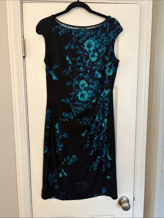 Lauren Ralph Lauren Dresses & Skirts - Lauren Ralph Lauren Black Teal Floral Side Ruched Cap Sleeve Sheath Dress 12